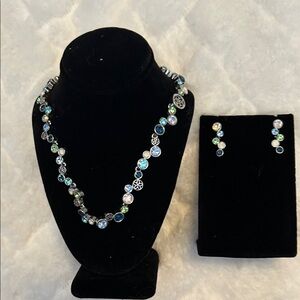 Lia Sophia Silver Necklace and earrings set with Blue and Green Accents